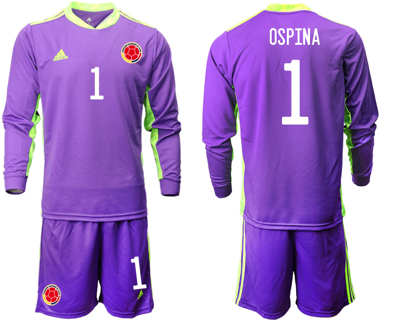 Men 2020-2021 Season National team Colombia goalkeeper Long sleeve purple #1 Soccer Jersey
